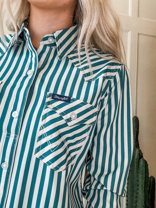 Aria Green Striped Button Down Shirt