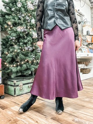 Dark Purple Satin Maxi Skirt