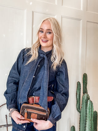 Denim Bow Snap Shirt