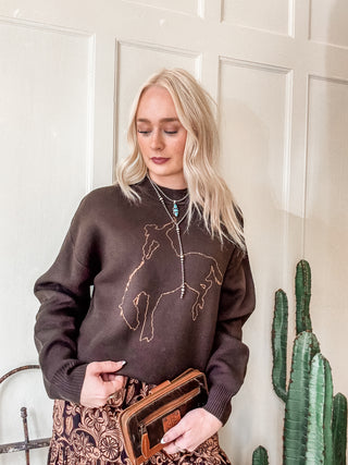 Brown Bucking Bronco Sweater