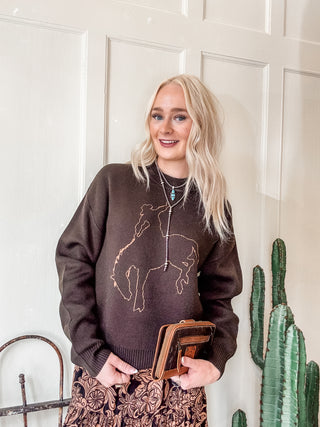 Brown Bucking Bronco Sweater