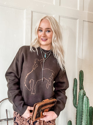 Brown Bucking Bronco Sweater