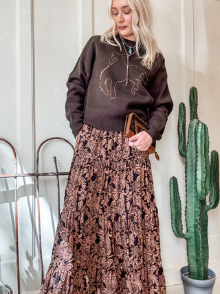 Charcoal Floral Maxi Skirt