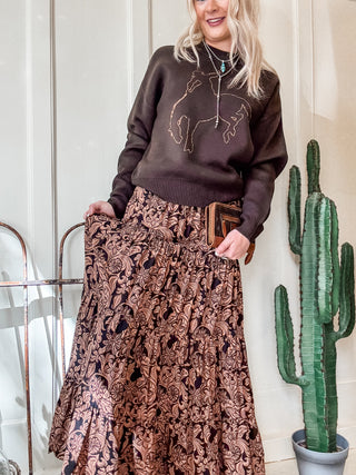 Charcoal Floral Maxi Skirt