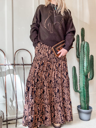 Charcoal Floral Maxi Skirt