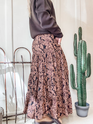 Charcoal Floral Maxi Skirt
