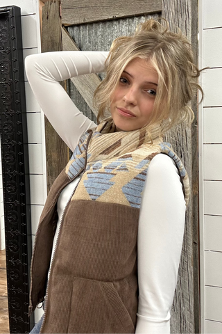 Aztec Corduroy Puffer Vest