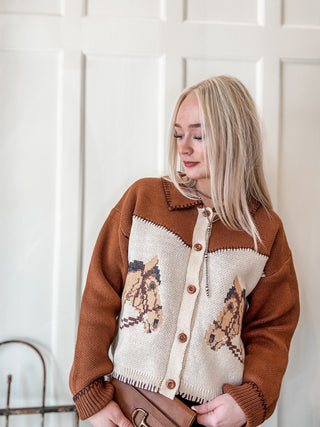 Horse Intarsia Knit Cardigan