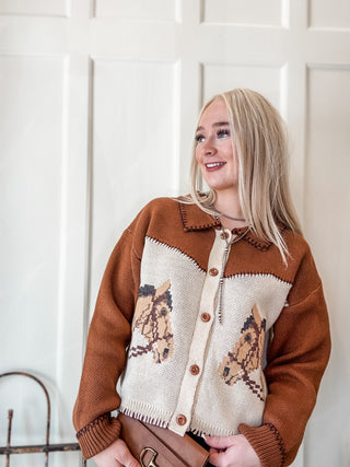 Horse Intarsia Knit Cardigan