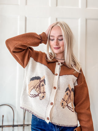 Horse Intarsia Knit Cardigan