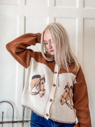 Horse Intarsia Knit Cardigan