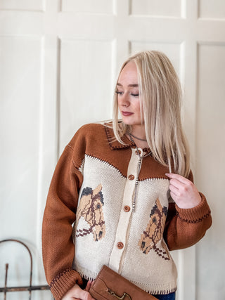 Horse Intarsia Knit Cardigan