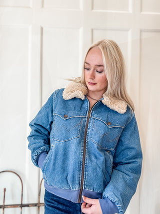 Denim Bomber Jacket with Sherpa Collar