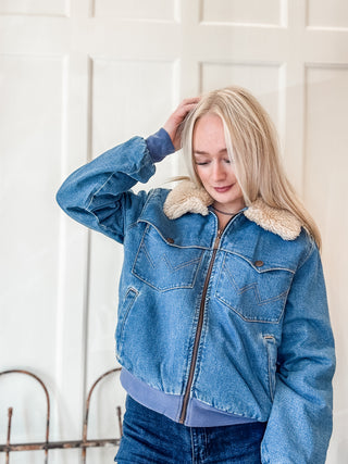 Denim Bomber Jacket with Sherpa Collar