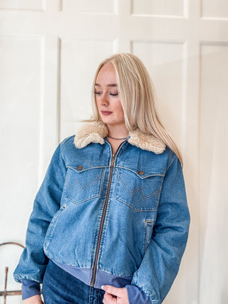 Denim Bomber Jacket with Sherpa Collar