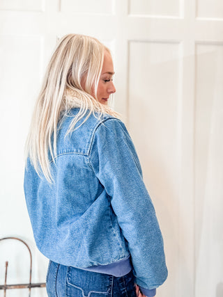 Denim Bomber Jacket with Sherpa Collar