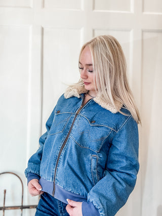 Denim Bomber Jacket with Sherpa Collar