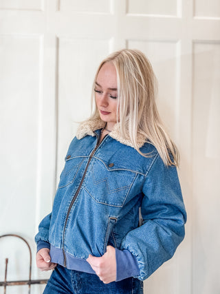 Denim Bomber Jacket with Sherpa Collar