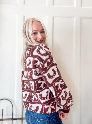 Cowboy Pattern Crewneck Sweater