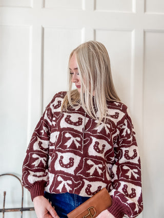 Cowboy Pattern Crewneck Sweater