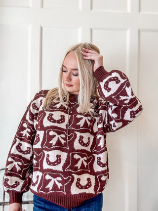Cowboy Pattern Crewneck Sweater