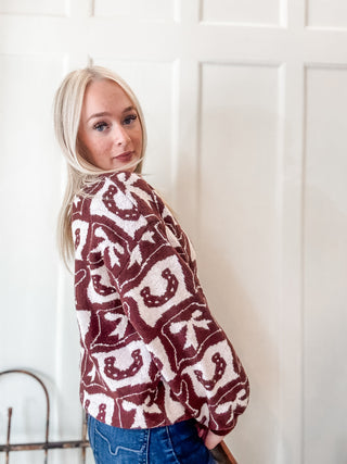 Cowboy Pattern Crewneck Sweater