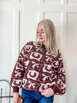 Cowboy Pattern Crewneck Sweater