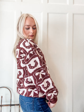 Cowboy Pattern Crewneck Sweater