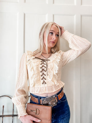 Lace Up Champagne Lace Top