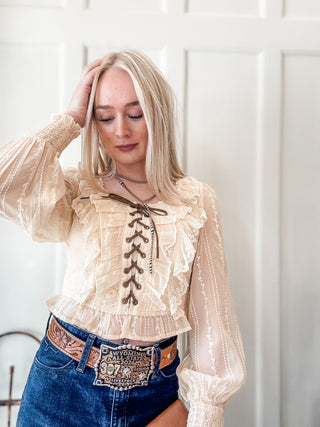 Lace Up Champagne Lace Top