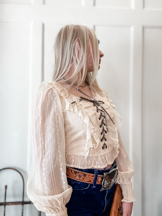 Lace Up Champagne Lace Top