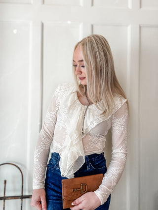 Lace Ruffle Mesh Top
