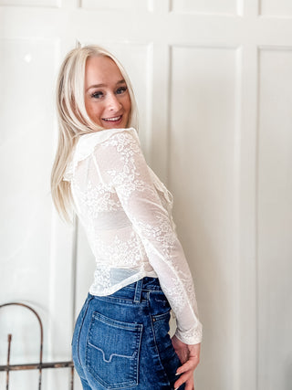 Lace Ruffle Mesh Top