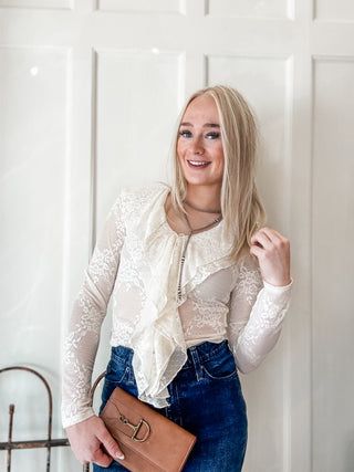 Lace Ruffle Mesh Top