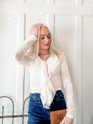 Lace Ruffle Mesh Top