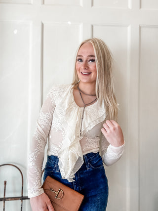 Lace Ruffle Mesh Top