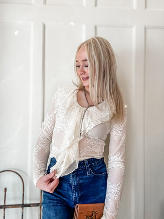 Lace Ruffle Mesh Top