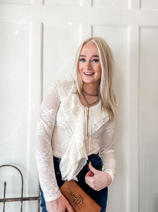 Lace Ruffle Mesh Top