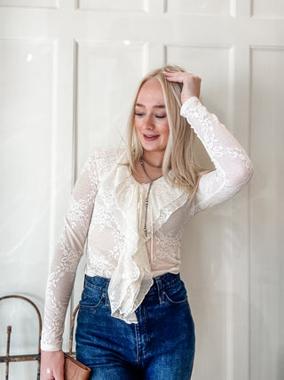 Lace Ruffle Mesh Top