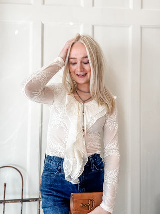 Lace Ruffle Mesh Top