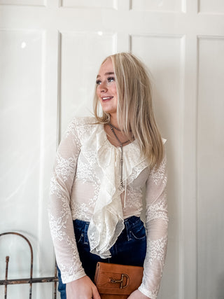 Lace Ruffle Mesh Top