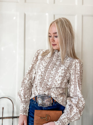 White Western Puff Sleeve Blouse