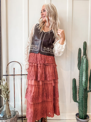 Frilly Lace Tiered Maxi Skirt