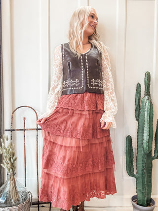 Frilly Lace Tiered Maxi Skirt