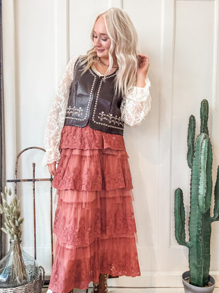 Frilly Lace Tiered Maxi Skirt