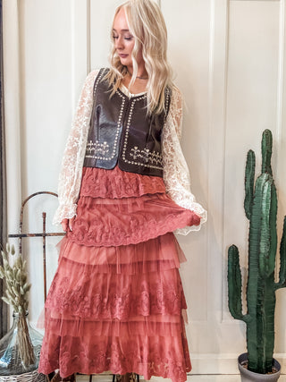 Frilly Lace Tiered Maxi Skirt