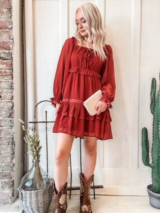 Square Neck Tiered Puff Sleeve Dress