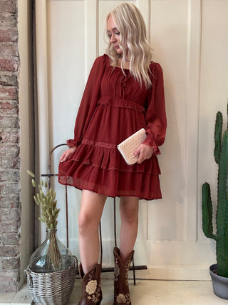 Square Neck Tiered Puff Sleeve Dress