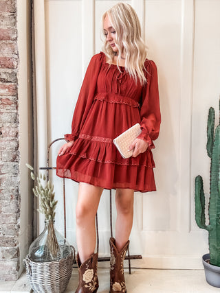 Square Neck Tiered Puff Sleeve Dress