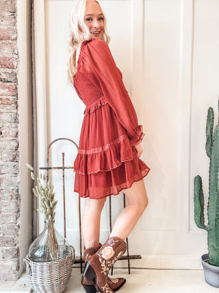Square Neck Tiered Puff Sleeve Dress